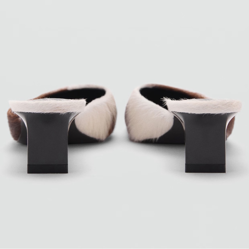 MANGO Leather Cow Print Mules - Picture 5 of 13